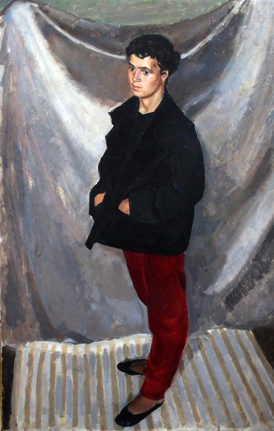 Keith B. Critchlow (1933-) Red Trousers, 30 x 20in., with a copy of the Exhibition catalogue